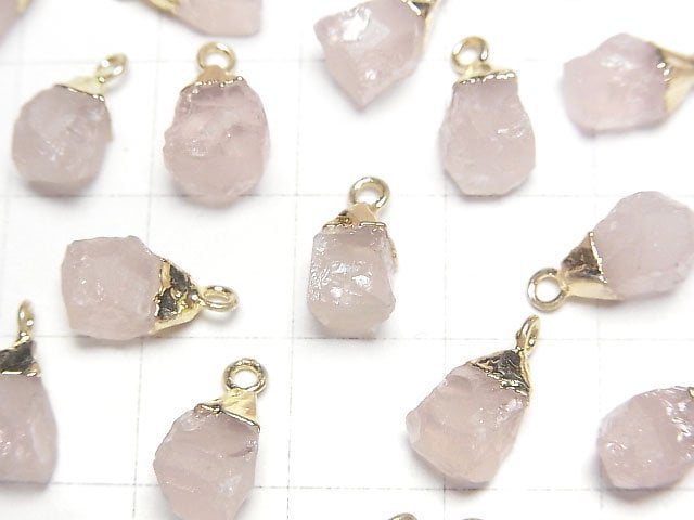 [Video] Rose Quartz Rough Rock Charm Gold color 2pcs