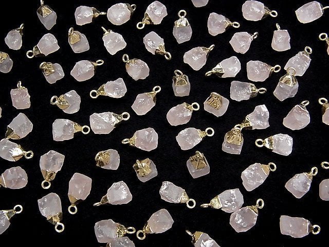 [Video] Rose Quartz Rough Rock Charm Gold color 2pcs