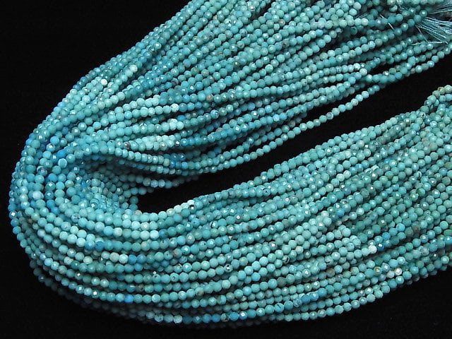 [Video]High Quality! Arizona Kingman Turquoise AA++ Faceted Round 2mm half or 1strand beads (aprx.12inch/30cm)