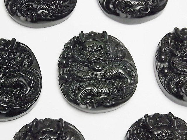 [Video] Dragon Carved! Rainbow Obsidian AAA Plate 1pc