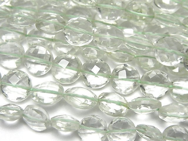 [Video]High Quality Green Amethyst AAA Faceted Coin half or 1strand beads (aprx.14inch/34cm)