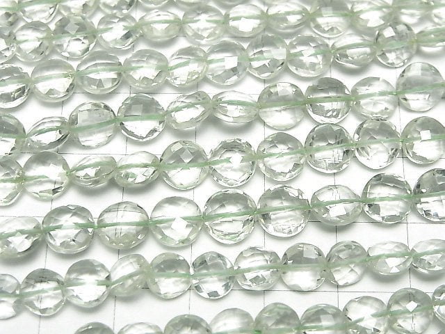 [Video]High Quality Green Amethyst AAA Faceted Coin half or 1strand beads (aprx.14inch/34cm)