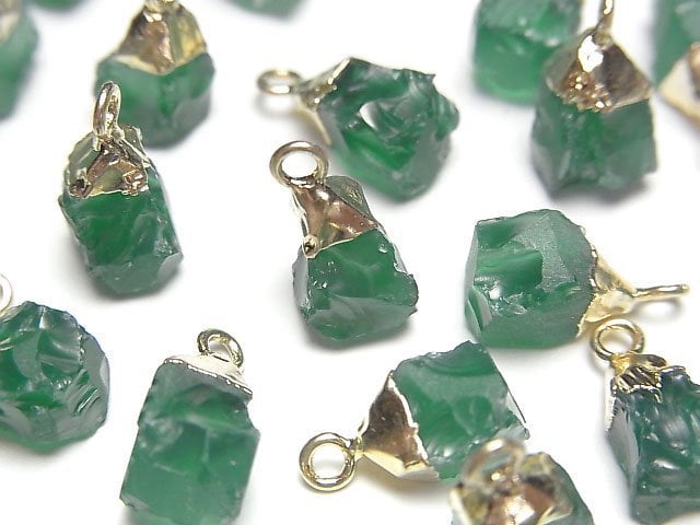 [Video] Green Onyx Rough Rock Charm Gold color 2pcs