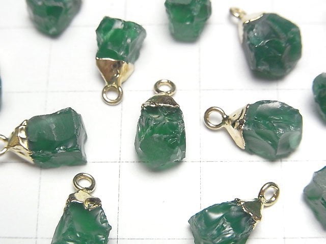 [Video] Green Onyx Rough Rock Charm Gold color 2pcs