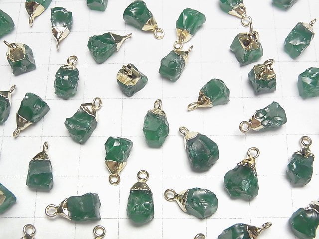 [Video] Green Onyx Rough Rock Charm Gold color 2pcs