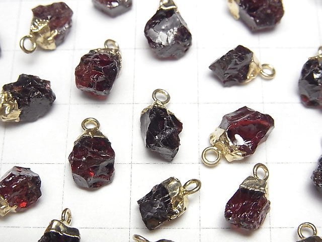 [Video]Garnet Rough Rock Charm Gold color 2pcs