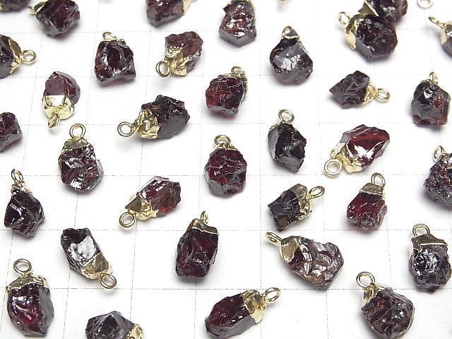 [Video]Garnet Rough Rock Charm Gold color 2pcs