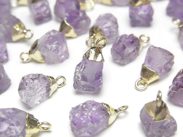 [Video]Amethyst Rough Rock Charm Gold color 2pcs