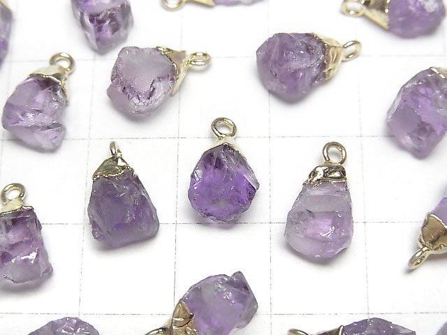 [Video]Amethyst Rough Rock Charm Gold color 2pcs