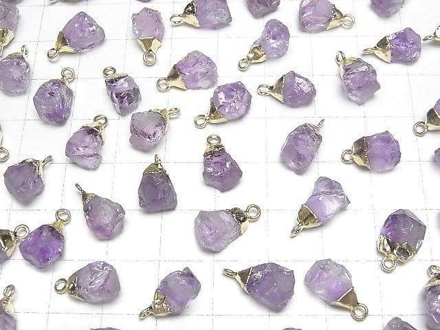 [Video]Amethyst Rough Rock Charm Gold color 2pcs