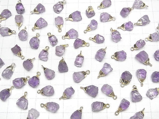 [Video]Amethyst Rough Rock Charm Gold color 2pcs