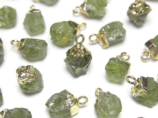 [Video]Peridot Rough Rock Charm Gold color 2pcs