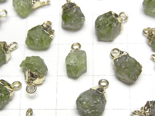 [Video]Peridot Rough Rock Charm Gold color 2pcs