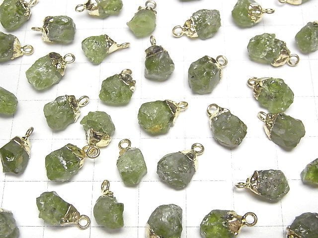 [Video]Peridot Rough Rock Charm Gold color 2pcs