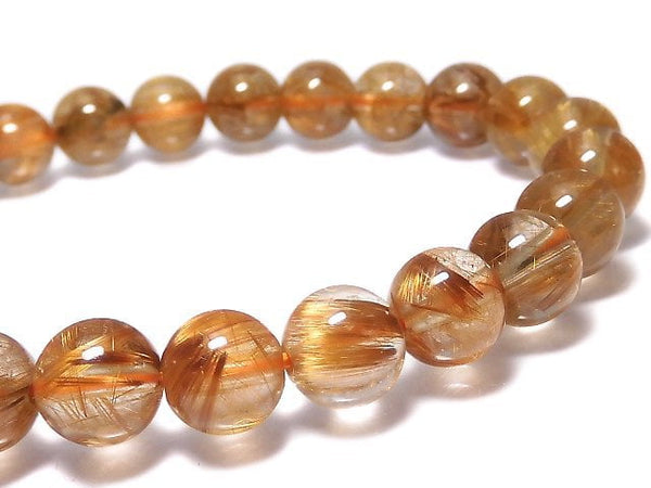 [Video][One of a kind] Copper Rutilated Quartz AAA Round 7.5mm Bracelet NO.201