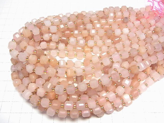 [Video]High Quality! Pink Orange Aventurine Cube Shape 7x7x7mm 1strand beads (aprx.15inch/36cm)