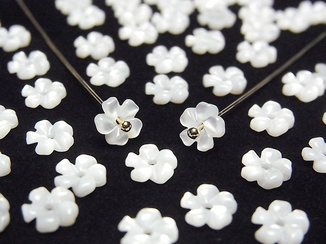 [Video] High Quality White Shell (Silver-lip Oyster) AAA Flower 6mm Center Hole 4pcs