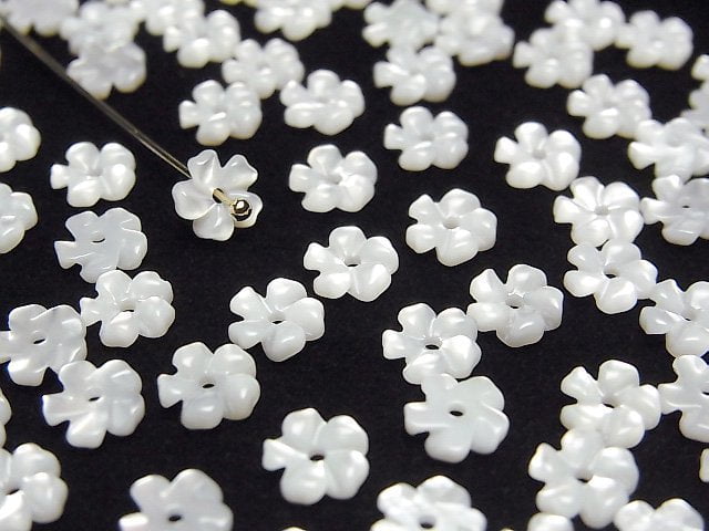 [Video] High Quality White Shell (Silver-lip Oyster) AAA Flower 6mm Center Hole 4pcs