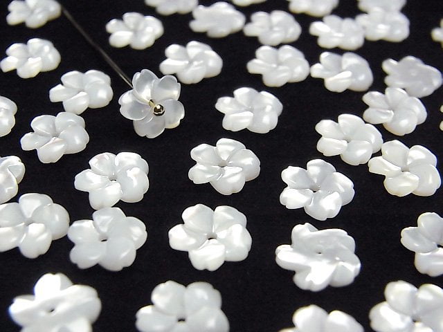 [Video] High Quality White Shell (Silver-lip Oyster) AAA Flower 8mm Center Hole 4pcs