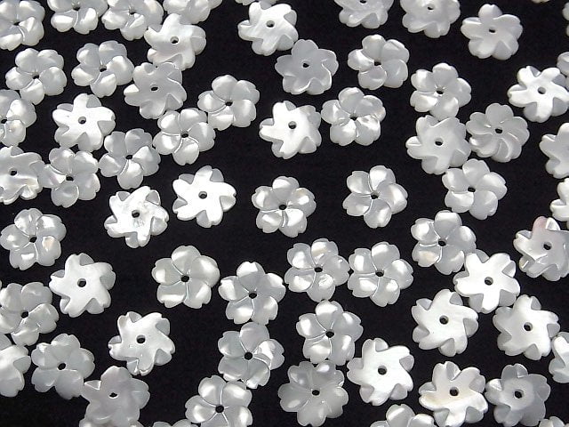 [Video] High Quality White Shell (Silver-lip Oyster) AAA Flower 8mm Center Hole 4pcs