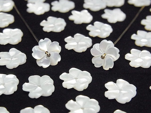 [Video] High Quality White Shell (Silver-lip Oyster) AAA Flower 10mm Center Hole 4pcs