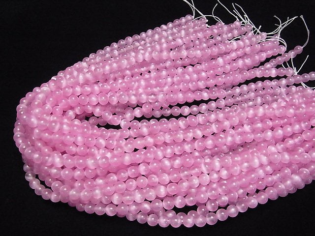 [Video]Selenite (Gypsum) Round 6mm [Pink] 1strand beads (aprx.15inch/37cm)