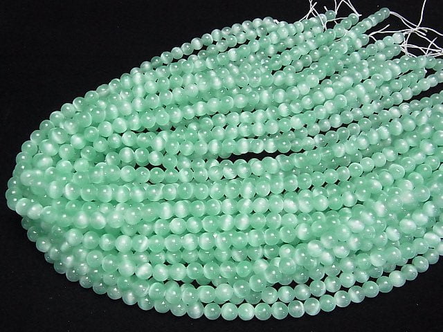 [Video]Selenite (Gypsum) Round 6mm [Green] 1strand beads (aprx.15inch/37cm)