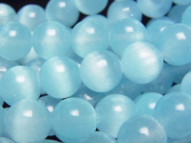 [Video]Selenite (Gypsum) Round 10mm [Light Blue] half or 1strand beads (aprx.15inch/37cm)