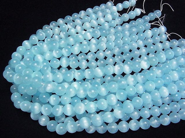 [Video]Selenite (Gypsum) Round 10mm [Light Blue] half or 1strand beads (aprx.15inch/37cm)