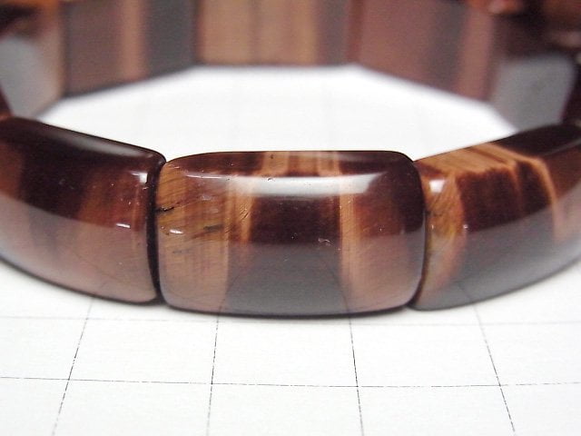 [Video] Red Tiger's Eye AAA- 2-Hole Rectangle 20x12x7mm 1strand (Bangle Bracelet)