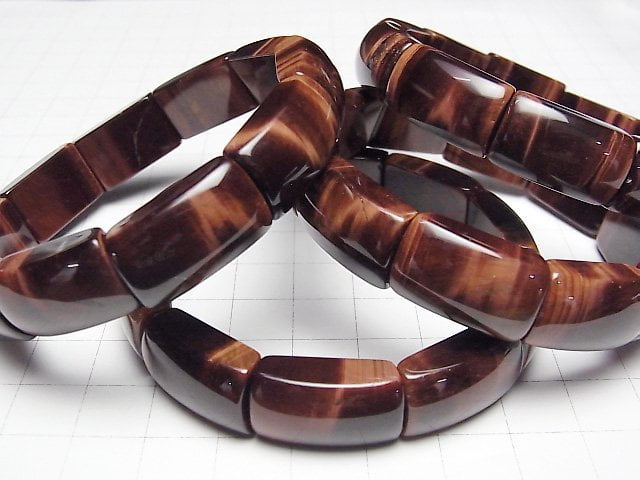 [Video] Red Tiger's Eye AAA- 2-Hole Rectangle 20x12x7mm 1strand (Bangle Bracelet)