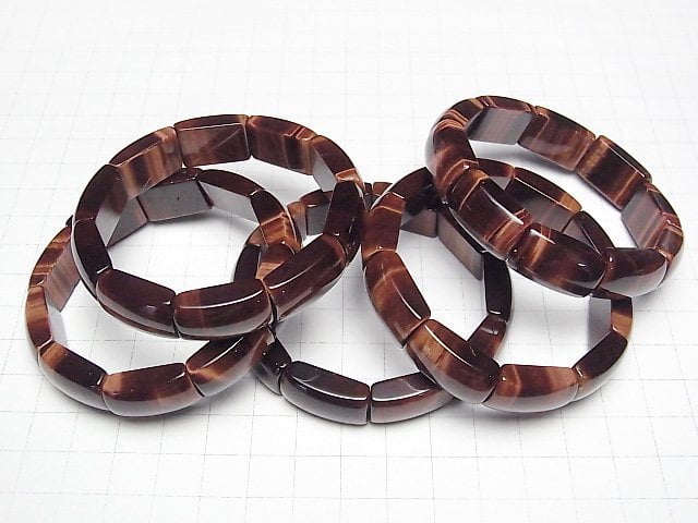 [Video] Red Tiger's Eye AAA- 2-Hole Rectangle 20x12x7mm 1strand (Bangle Bracelet)