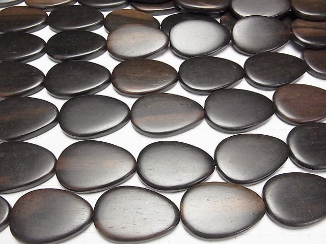 Ebony Wood  Vertical Hole Pear shape 35x25mm half or 1strand beads (aprx.15inch/37cm)