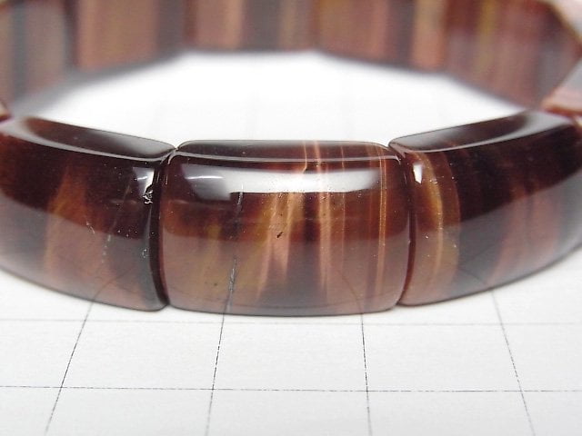 [Video] Red Tiger's Eye AAA- 2-Hole Rectangle 17.5x12x7mm 1strand (Bangle Bracelet)