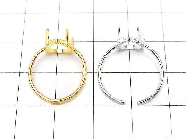 [Video]Silver925 Ring Frame (Prong Setting)Pear shape 6x4mm 18KGP Free size 1pc