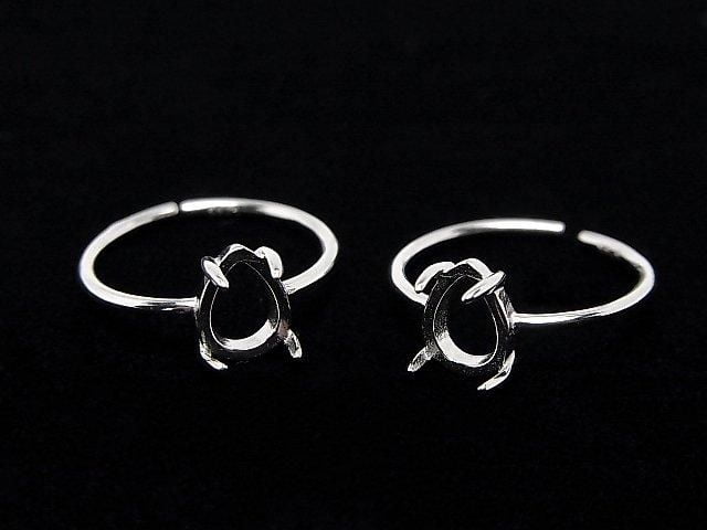 [Video] Silver925 Ring Frame (Prong Setting) Pear shape 8x6mm Rhodium Plated Free Size 1pc