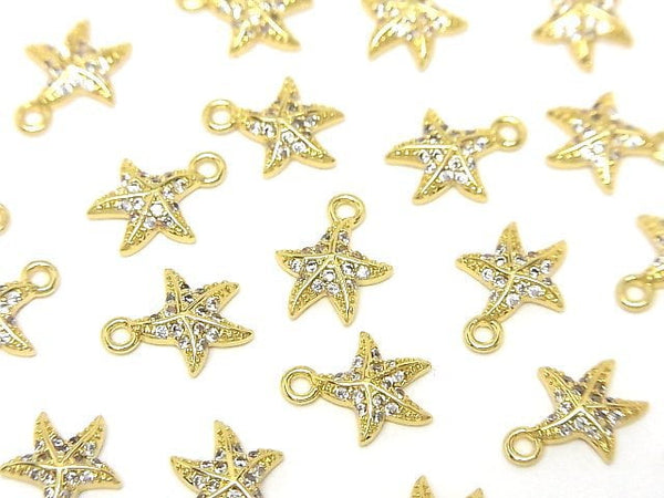 Metal parts charm 10.5x8.5mm Starfish (starfish) Gold color (with CZ) 2pcs