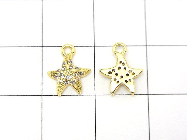 Metal parts charm 10.5x8.5mm Starfish (starfish) Gold color (with CZ) 2pcs