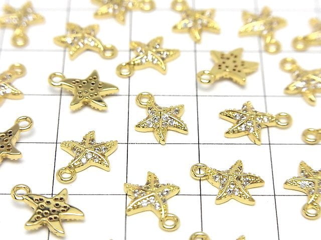 Metal parts charm 10.5x8.5mm Starfish (starfish) Gold color (with CZ) 2pcs