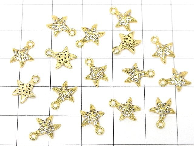 Metal parts charm 10.5x8.5mm Starfish (starfish) Gold color (with CZ) 2pcs