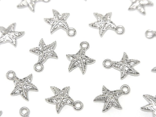 Metal parts charm 10.5x8.5mm Starfish (starfish) Silver color (with CZ) 2pcs