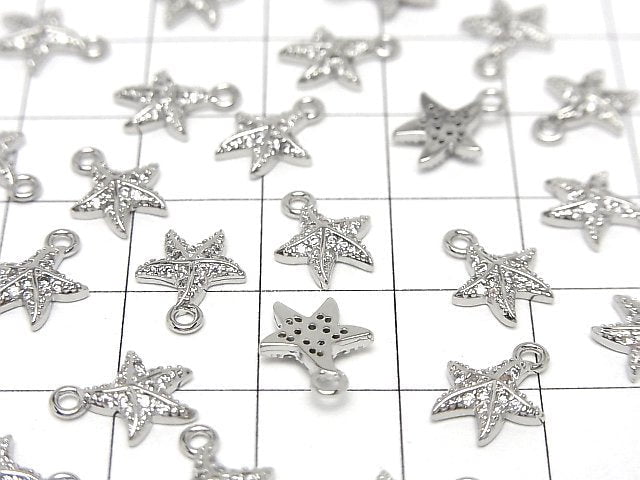 Metal parts charm 10.5x8.5mm Starfish (starfish) Silver color (with CZ) 2pcs