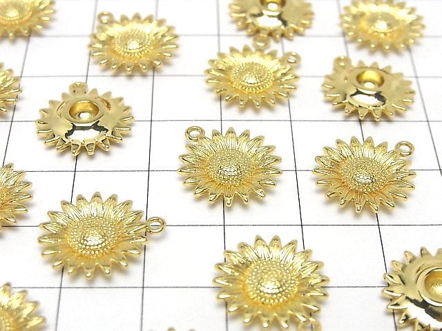 Metal parts Flower (sunflower) motif charm 14.5x14.5mm Gold color 2pcs