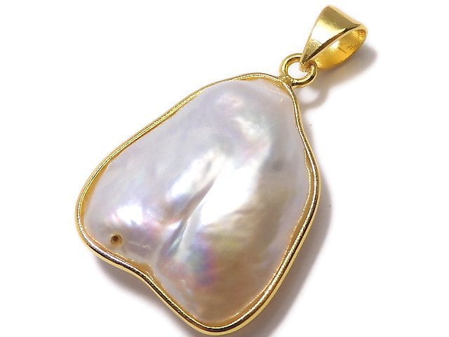 [Video][One of a kind] Fresh Water Pearl Keshi Pearl Pendant 18KGP NO.44