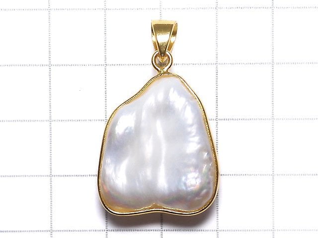 [Video][One of a kind] Fresh Water Pearl Keshi Pearl Pendant 18KGP NO.44