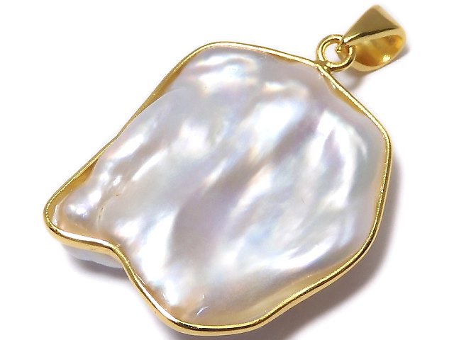 [Video][One of a kind] Fresh Water Pearl Keshi Pearl Pendant 18KGP NO.49