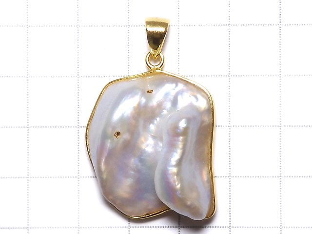 [Video][One of a kind] Fresh Water Pearl Keshi Pearl Pendant 18KGP NO.49