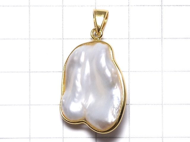 [Video][One of a kind] Fresh Water Pearl Keshi Pearl Pendant 18KGP NO.50