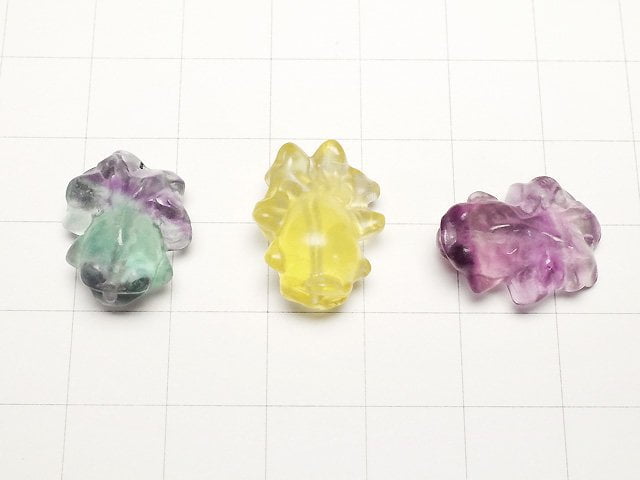 [Video] Multicolor Fluorite Goldfish Motif 19x14x9mm [Drilled Hole] 3pcs