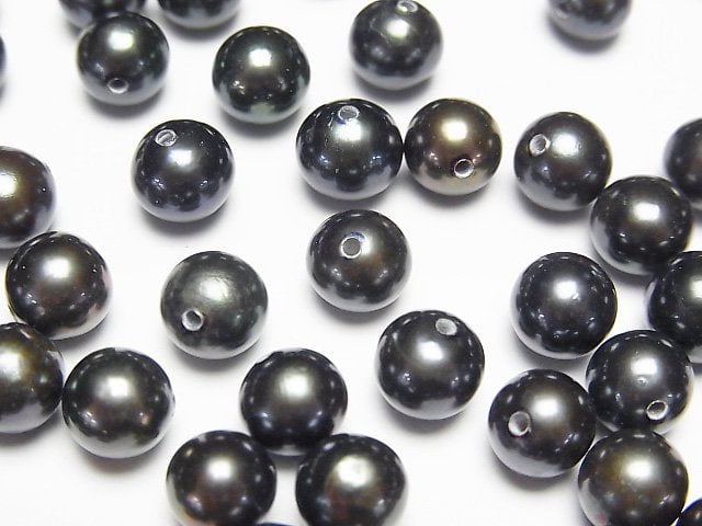 [Video] Fresh Water Pearl AAA Round 6-6.5mm [Half Drilled Hole] Metallic Navy 1pair